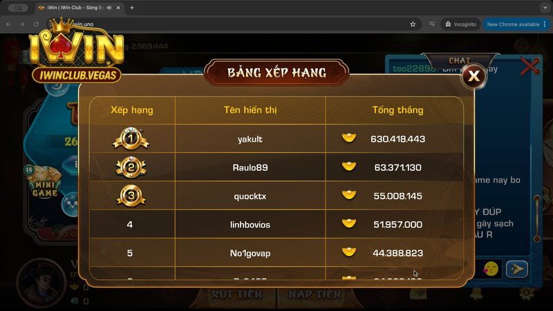 Bảng xếp hạng tài xỉu Iwinclub