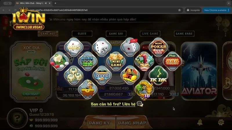 Giao diện cá cược minigame Iwinclub.