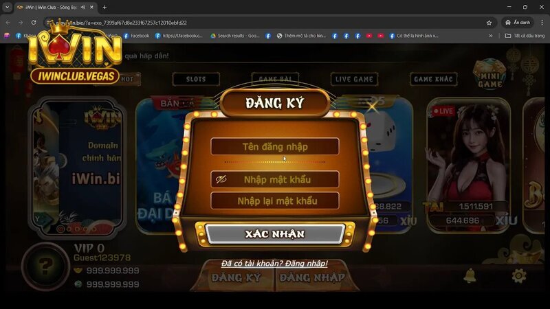 Giao diện đăng ký Iwinclub
