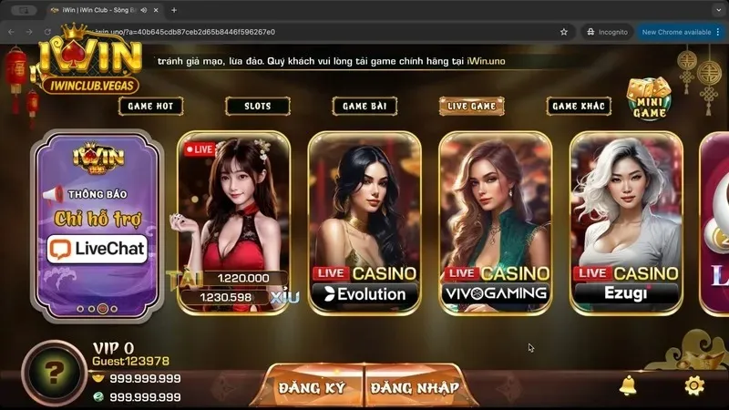 Giao diện live casino Iwinclub với dealer xinh đẹp