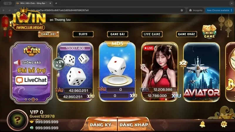 Giao diện sảnh game hot nhất Iwinclub
