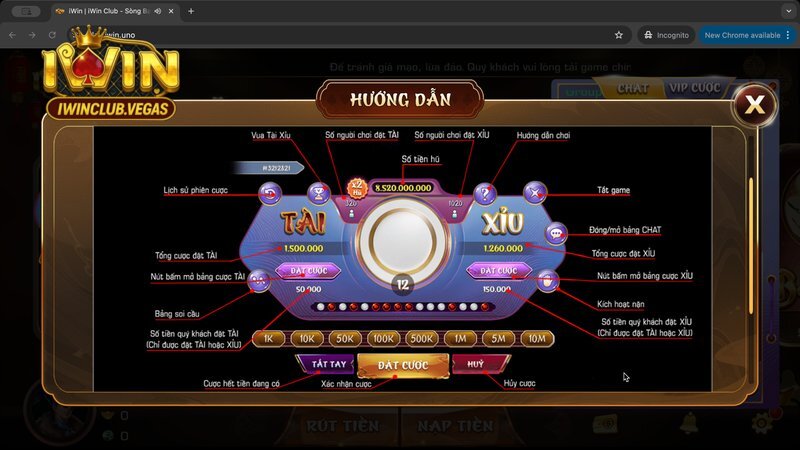 Hướng dẫn các thao tác chơi tài xỉu Iwinclub