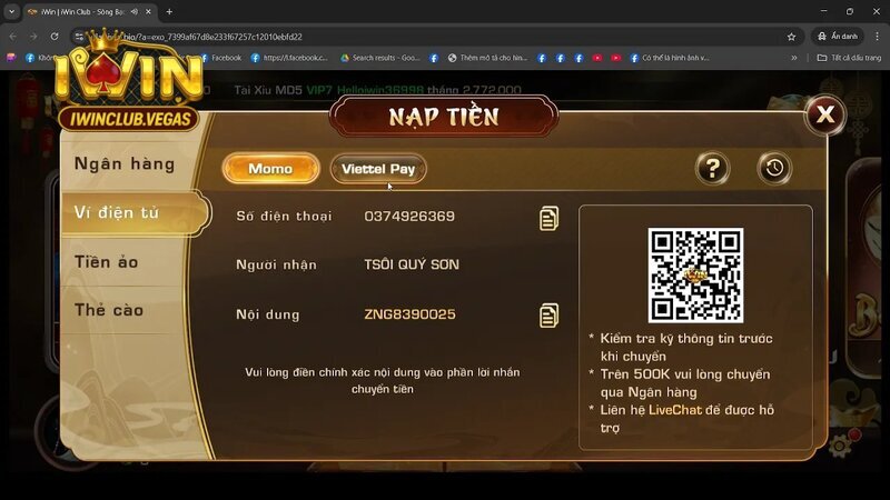 Nạp tiền Iwinclub qua ví điện tử