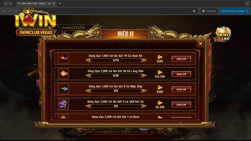 Những nhiệm vụ thêm tại bắn cá Iwinclub