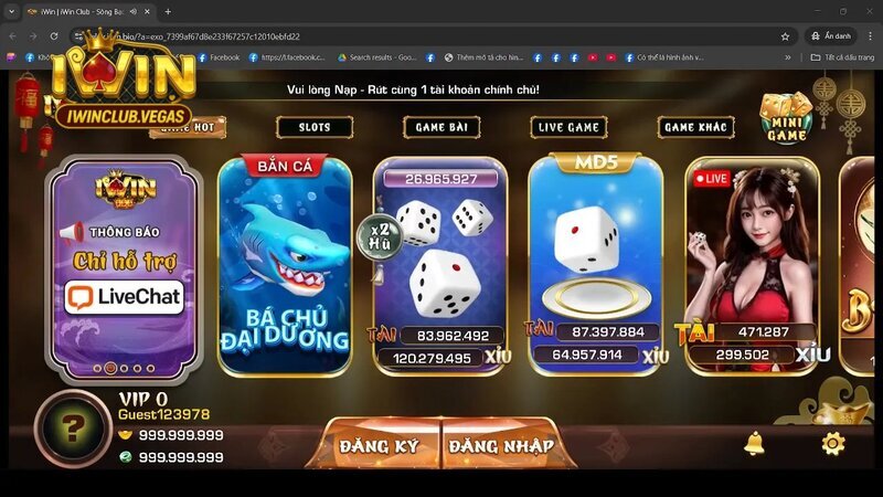 Trang chủ Iwinclub sau khi đăng nhập